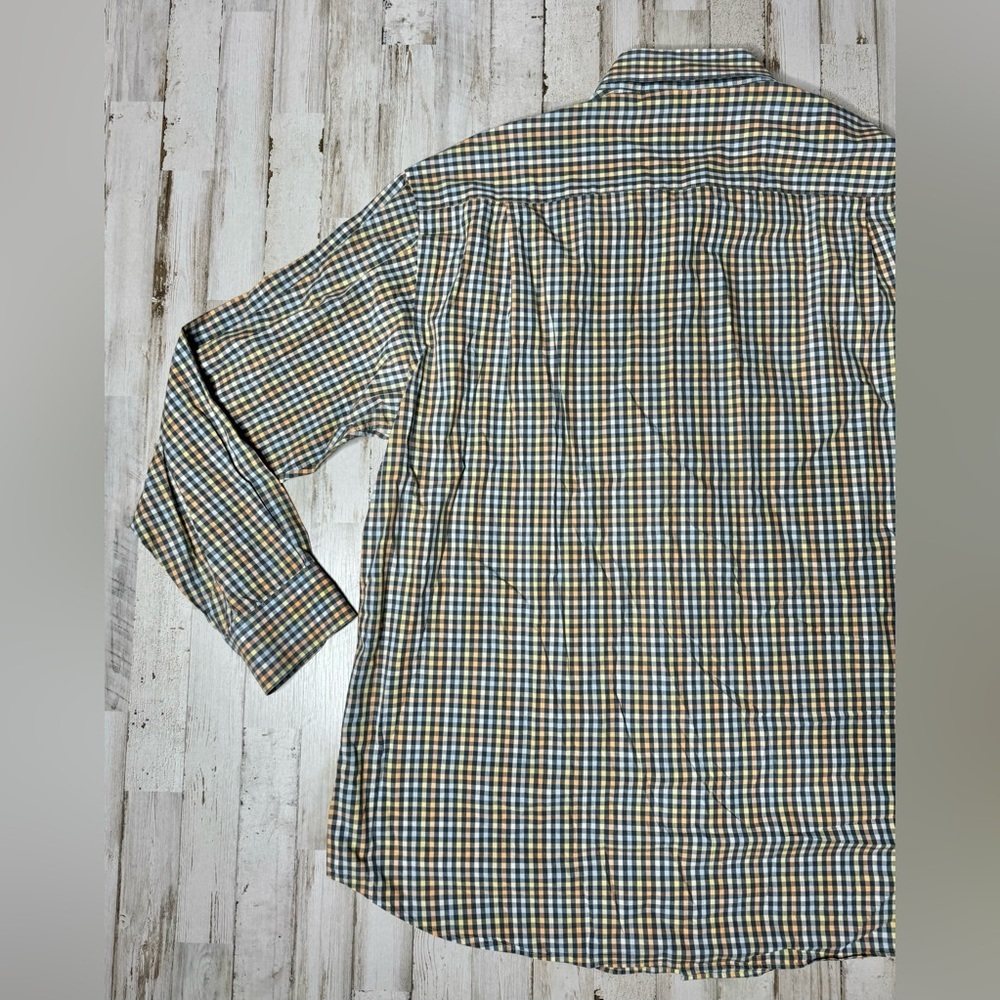 Orvis Men's Casual Button Down Shirt - Blue, yellow, gold checked pattern. - Picture 13 of 13